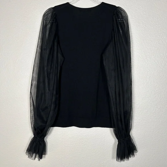 Trina Turk size M Rhea 2 sweater black 100% Merino wool mesh long sleeves - Picture 8 of 13